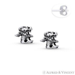 Walking Baby Bear Animal Charm Stud Earrings in Oxidized .925 Sterling Silver